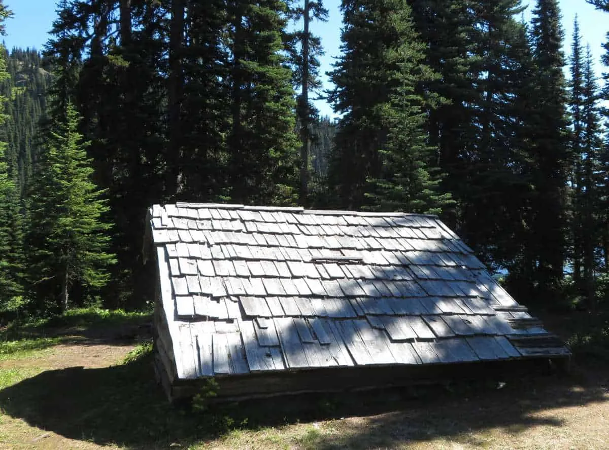 Weathered wilderness shelter in the forest near Poland Lake